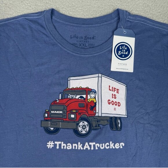Life Is Good Other - Life Is Good Shirt Mens XXL 2XL Blue Mack Trucks Thank A Trucker Crusher Tee NW